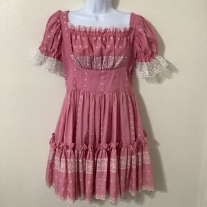 Vintage Pink Fairy Cottagecore Western Handmade Babydoll Fairy Puff Sleeve Dress